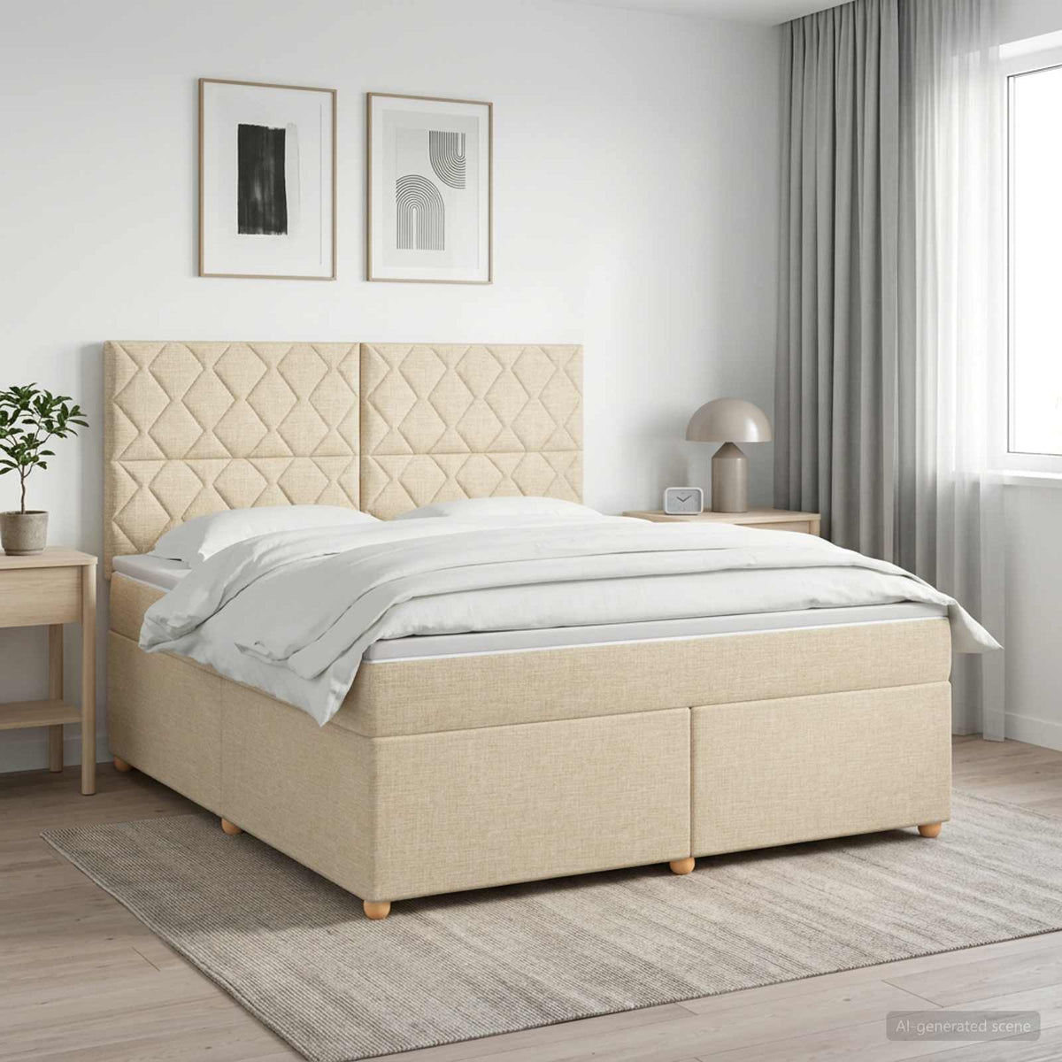 Boxspring ágy matraccal Krémszínű 140 x 190 cm Szövet