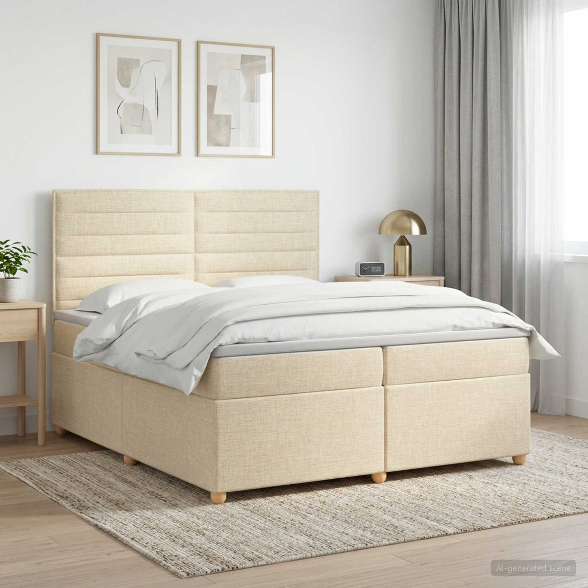 Boxspring ágy matraccal Krémszínű 200 x 200 cm Szövet