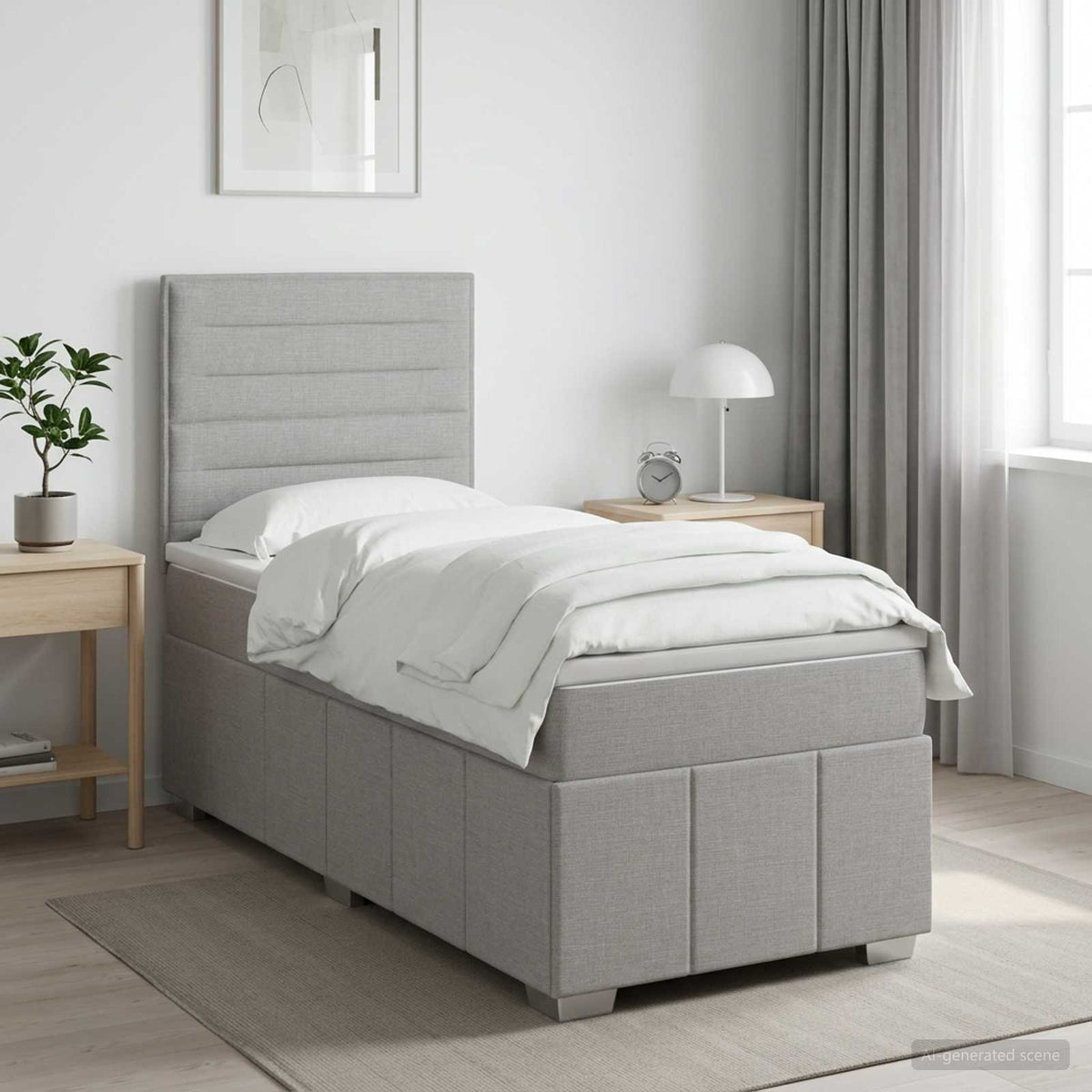 Boxspring ágy matraccal Világosszürke 90 x 200 cm Szövet