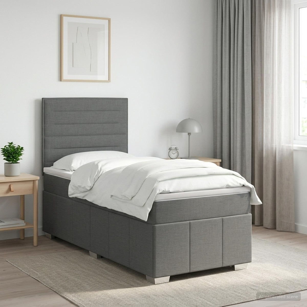 Boxspring ágy matraccal Sötétszürke Egyszemélyes Szövet