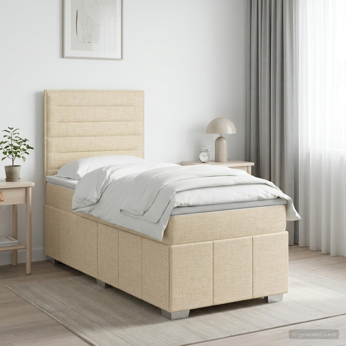 Boxspring ágy matraccal Krémszínű 100 x 200 cm Szövet