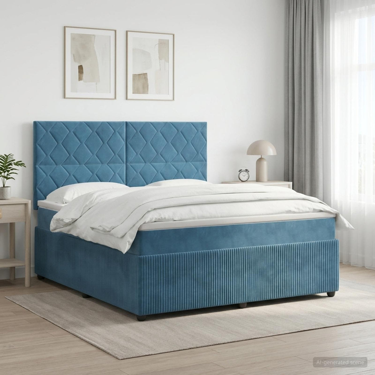 Boxspring ágy matraccal fejtámlával Kék 160 x 200 cm Bársony