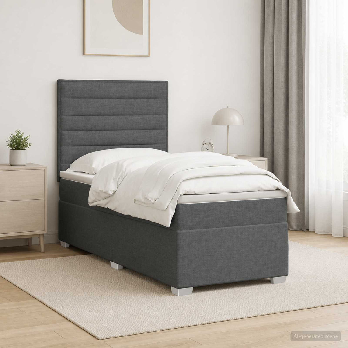Boxspring ágy matraccal Sötétszürke 90 x 200 cm Szövet