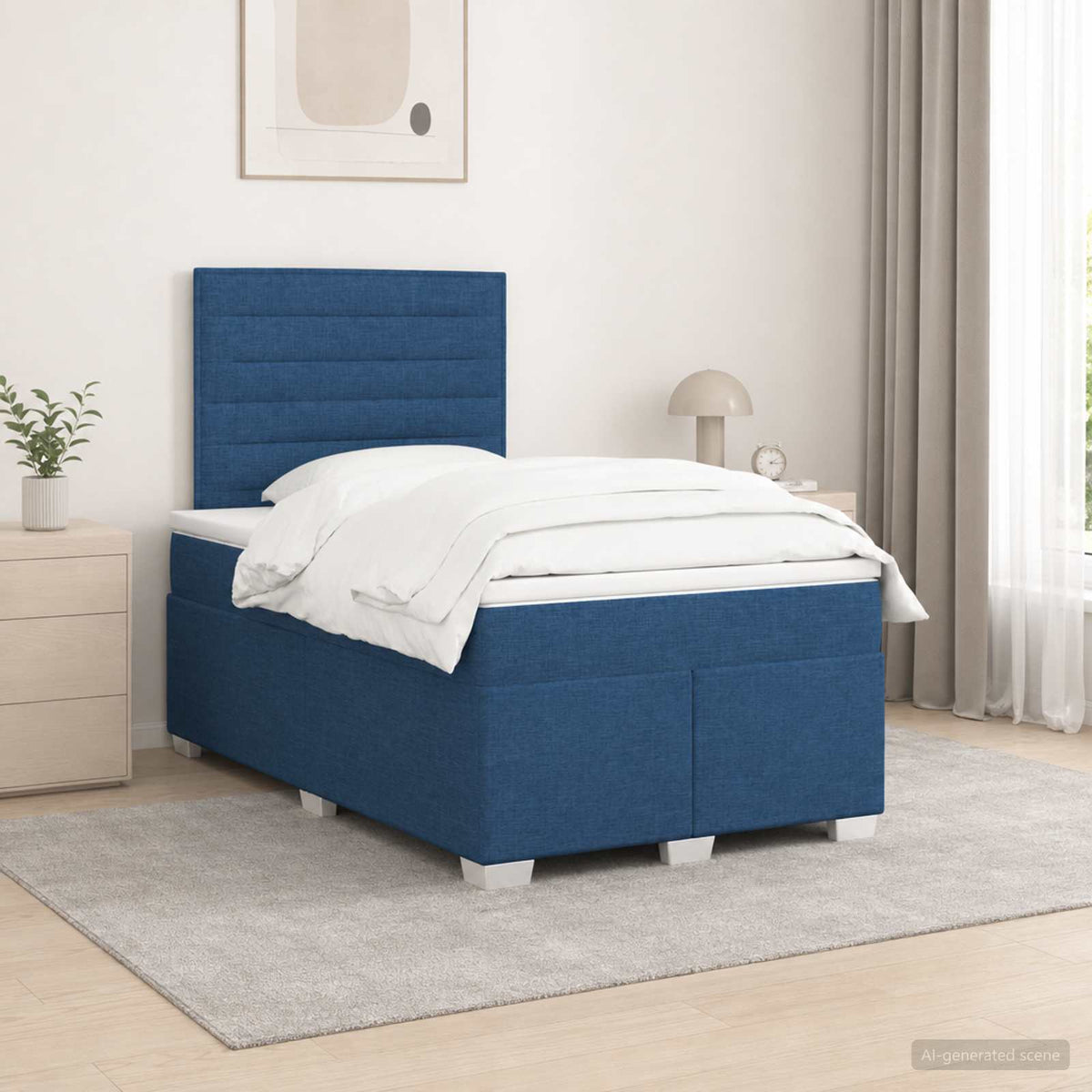 Boxspring ágy matraccal LED szalagokkal Kék 120 x 190 cm Szövet