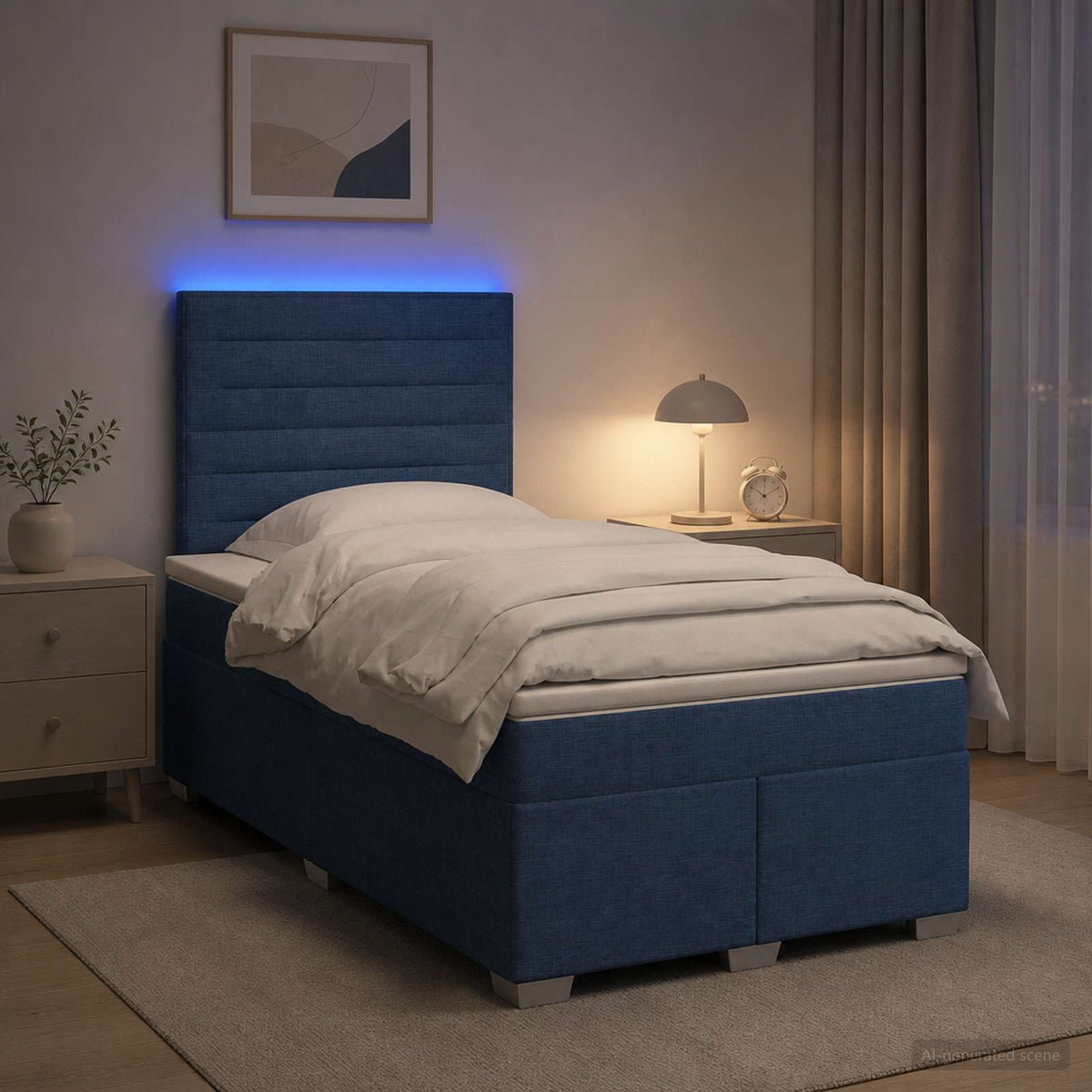 Boxspring ágy matraccal LED szalagokkal Kék 120 x 190 cm Szövet 4