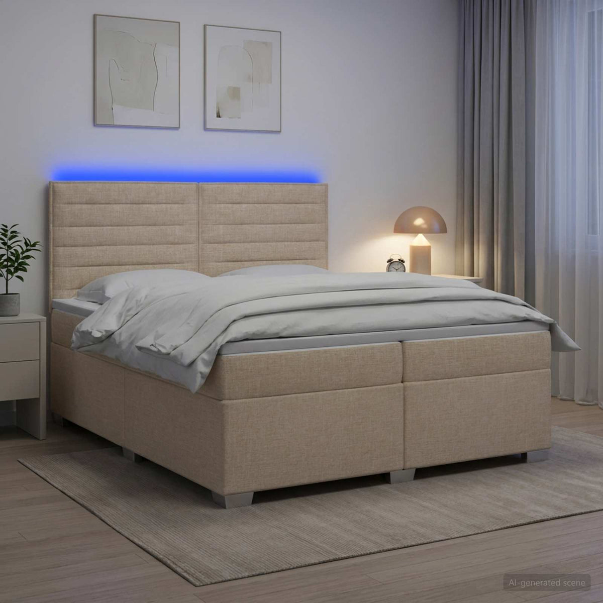 Boxspring ágy matraccal Krémszínű 200 x 200 cm Szövet 4
