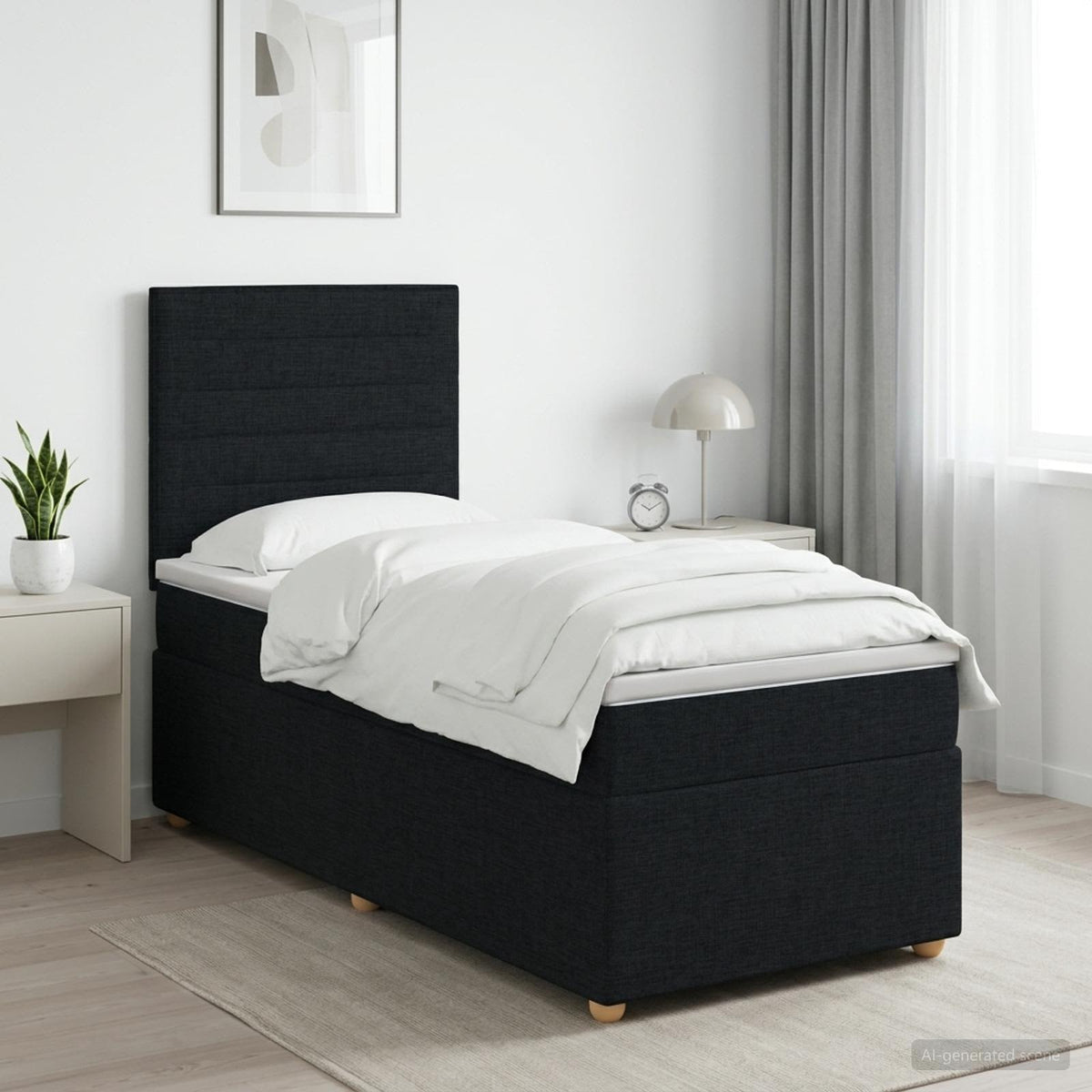 Boxspring ágy matraccal fejtámlával Fekete 100 x 200 cm Szövet