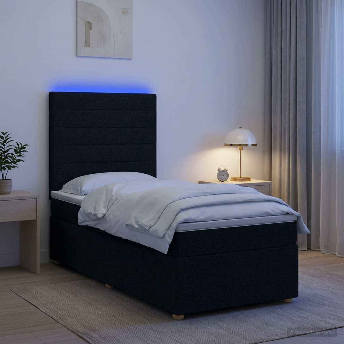 Boxspring ágy matraccal fejtámlával Fekete 100 x 200 cm Szövet 4