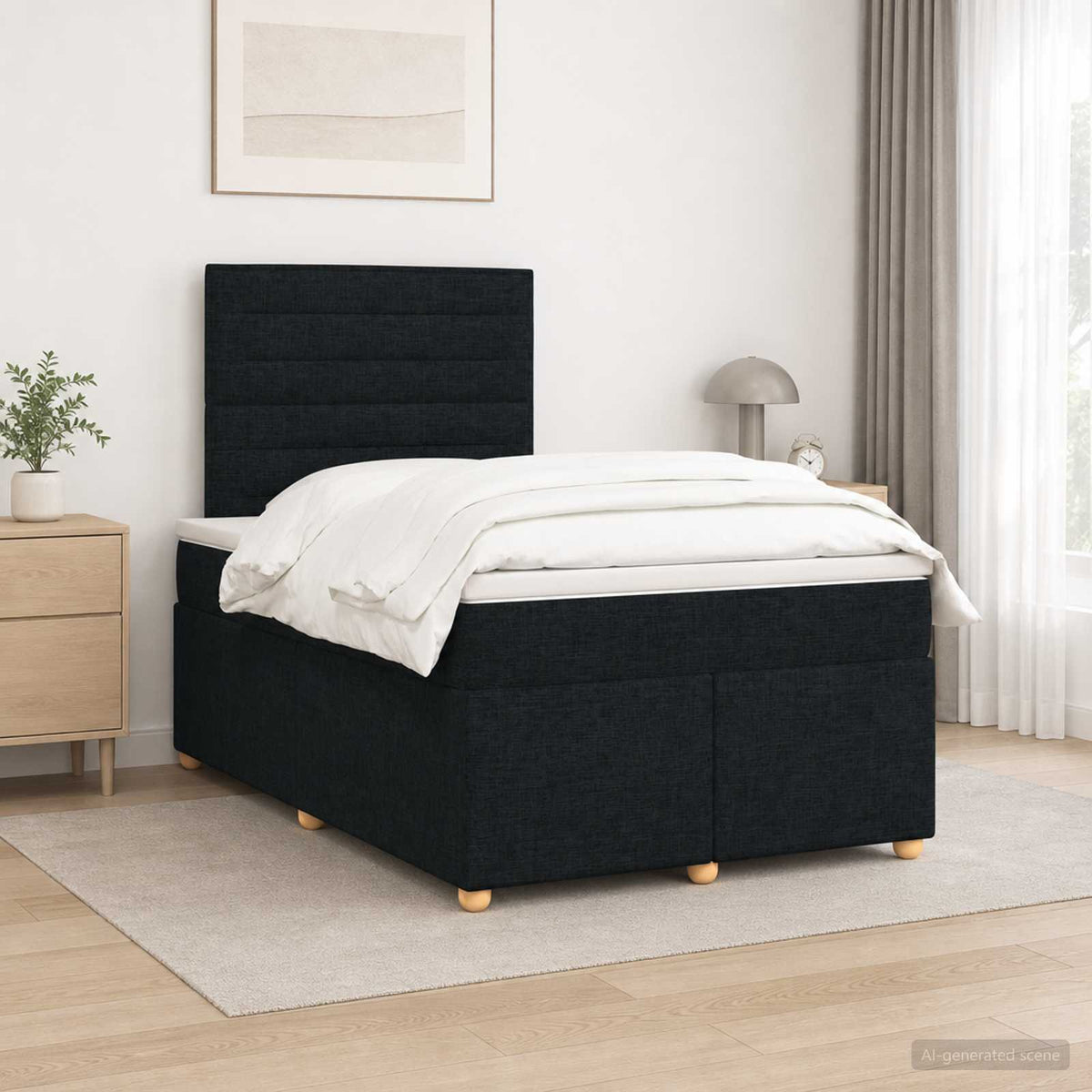 Boxspring ágy matraccal fejtámlával Fekete 120 x 190 cm Szövet