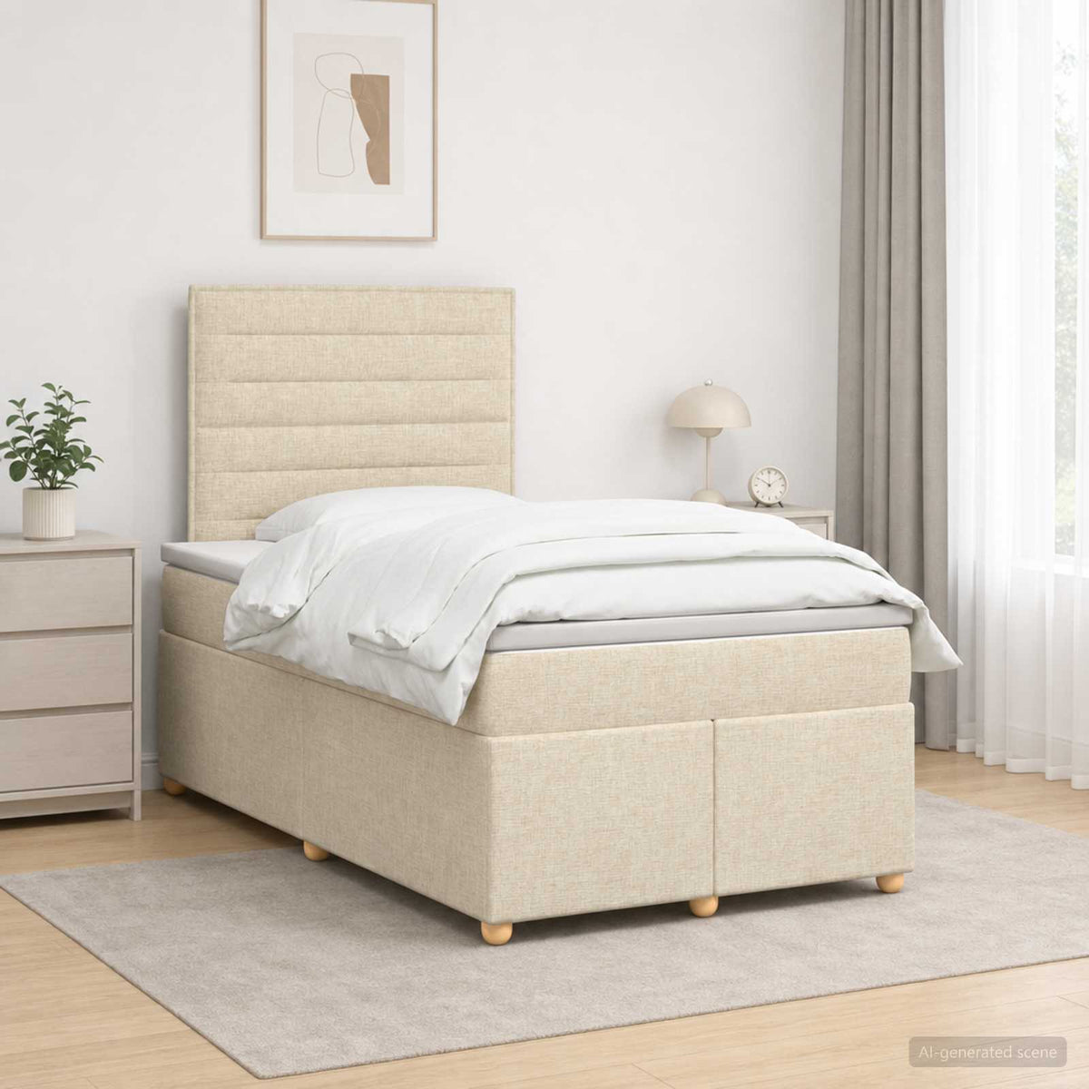 Boxspring ágy matraccal Krémszínű 120 x 200 cm Szövet