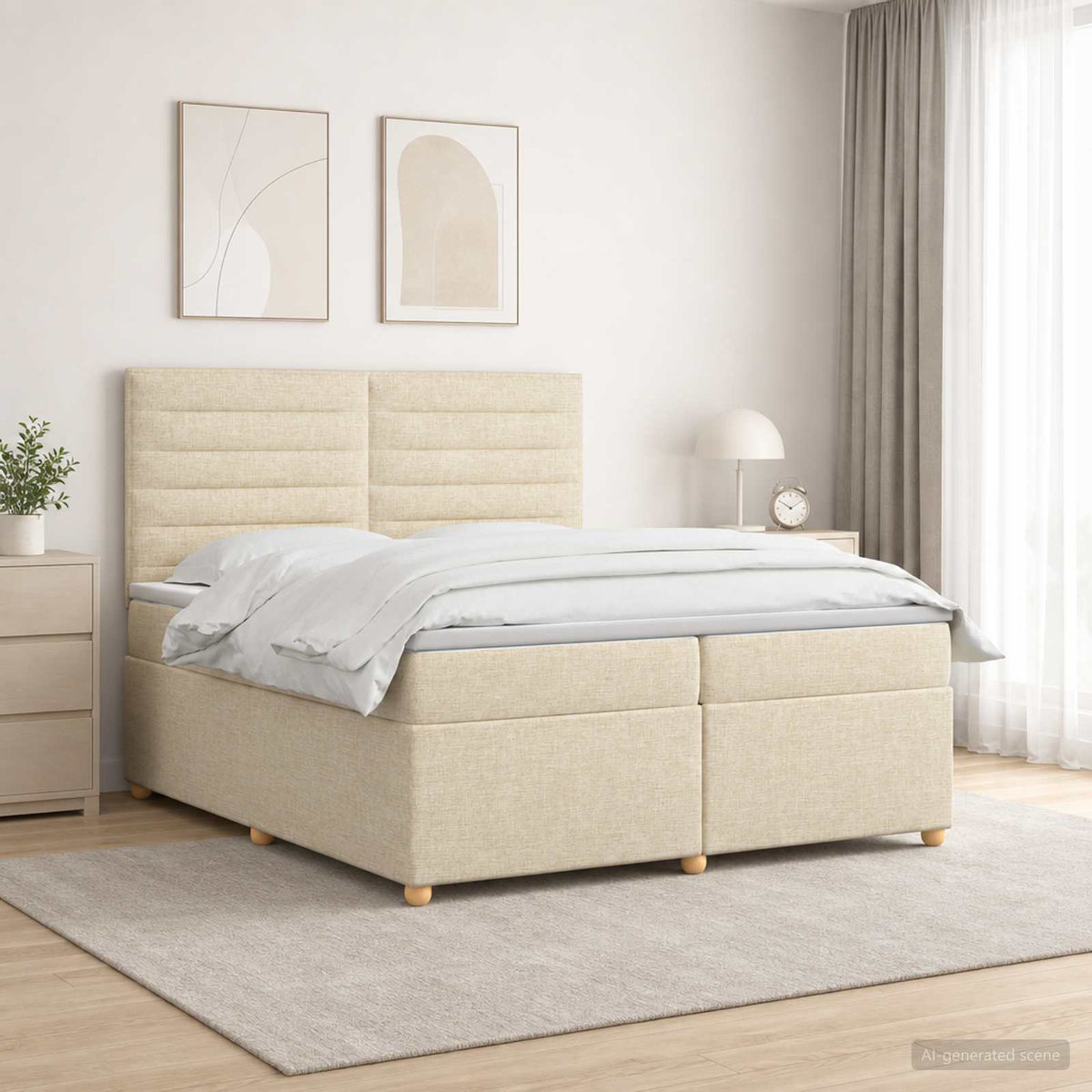 Boxspring ágy matraccal Krémszínű 200 x 200 cm Szövet