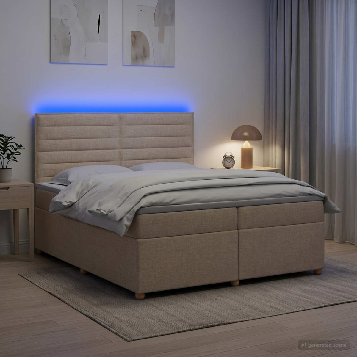 Boxspring ágy matraccal Krémszínű 200 x 200 cm Szövet 4