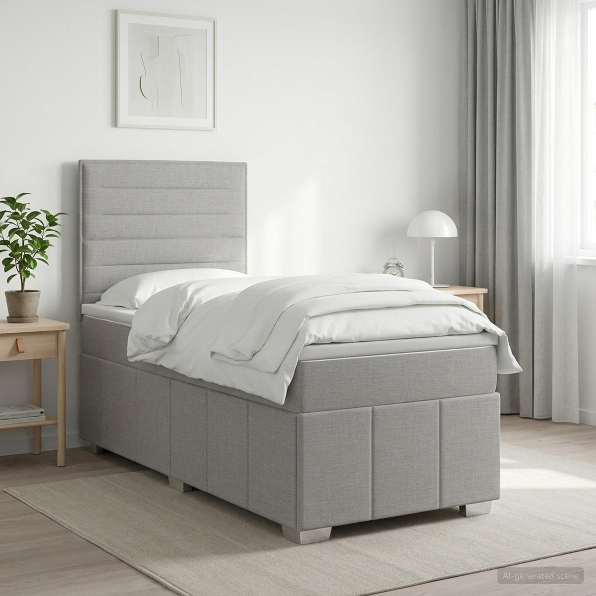 LED Boxspring Ágy Mattal Világosszürke 90 x 200 cm Szövet 4