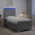 LED Boxspring Ágy Mattal Világosszürke 90 x 200 cm Szövet