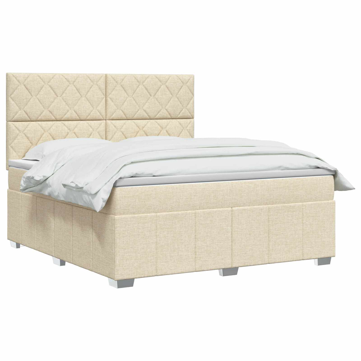 LED Boxspring Ágy Mattal Krémszínű 140 x 190 cm Szövet 3