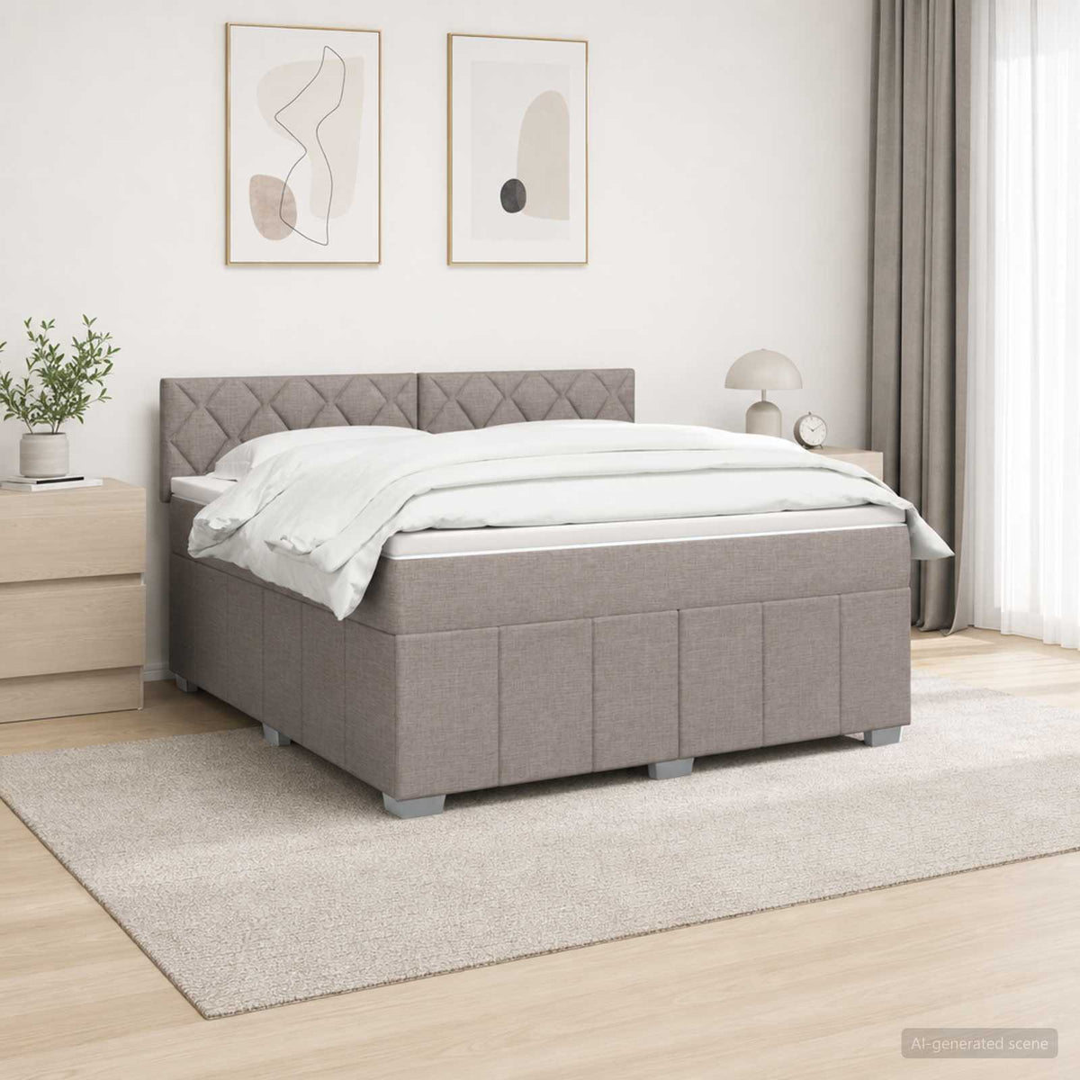 LED Boxspring Ágy Mattal Tópszínű 160 x 200 cm Szövet 4
