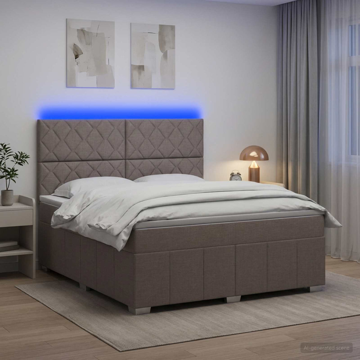 LED Boxspring Ágy Mattal Tópszínű 160 x 200 cm Szövet