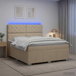LED Boxspring Ágy Mattal Krémszínű 140 x 190 cm Szövet 4