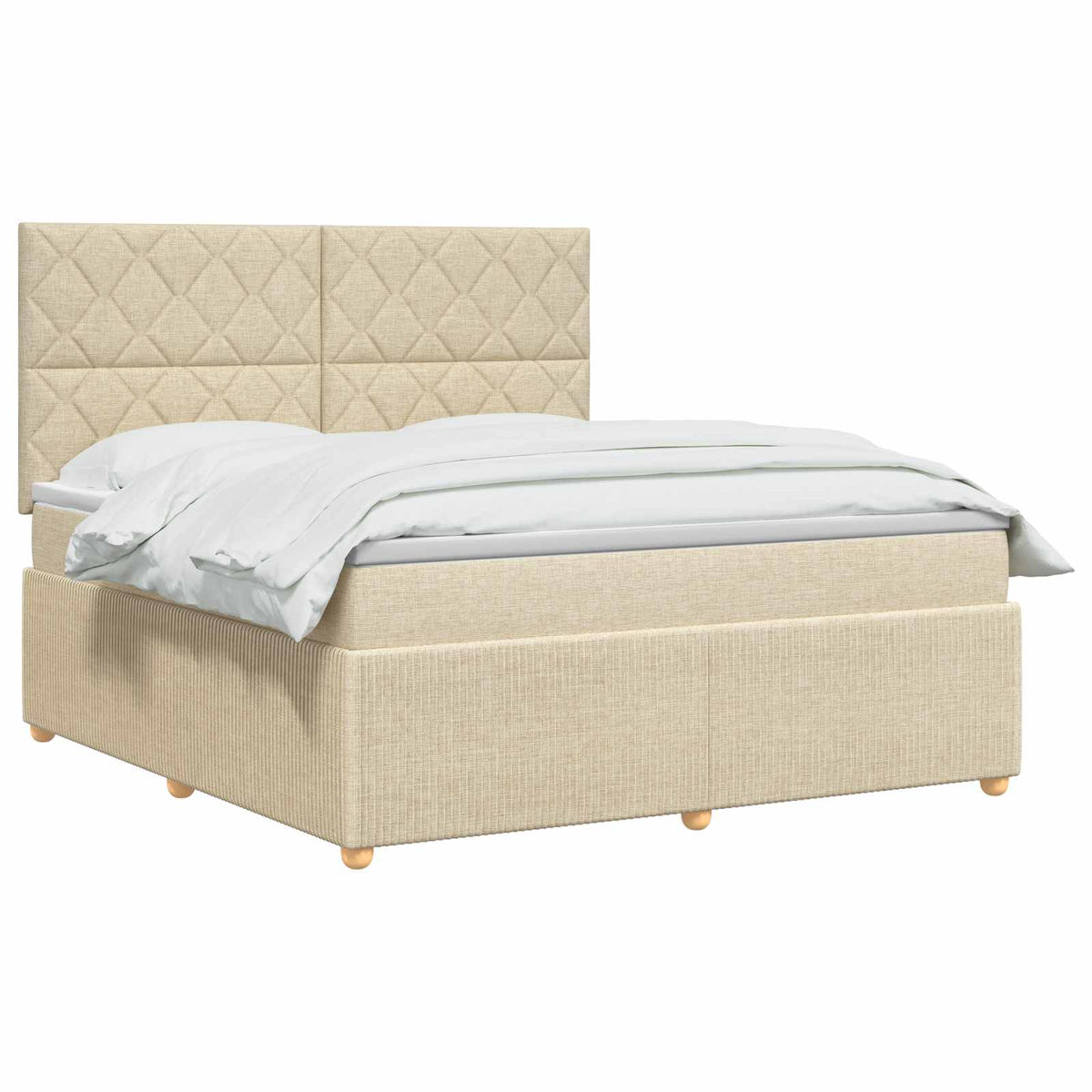 LED Boxspring Ágy Mattal Krémszínű 140 x 190 cm Szövet 3