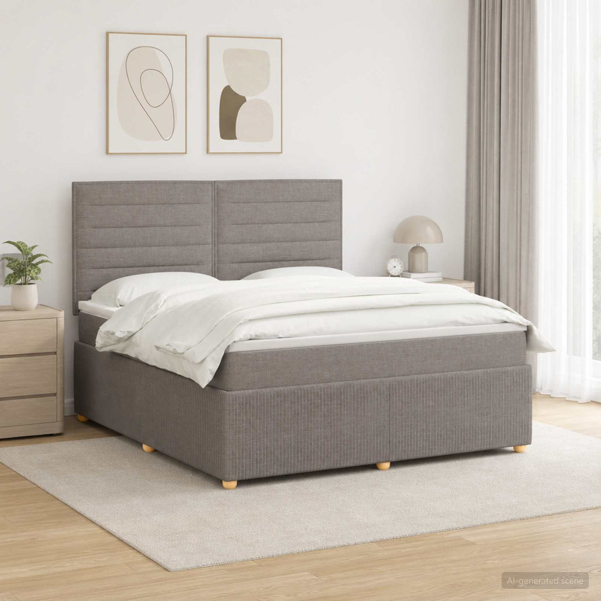 LED Boxspring Ágy Mattal Tópszínű 160 x 200 cm Szövet 4