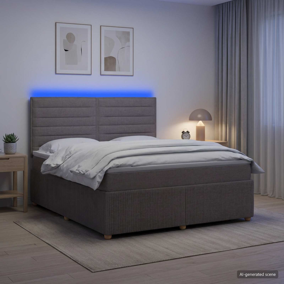 LED Boxspring Ágy Mattal Tópszínű 160 x 200 cm Szövet