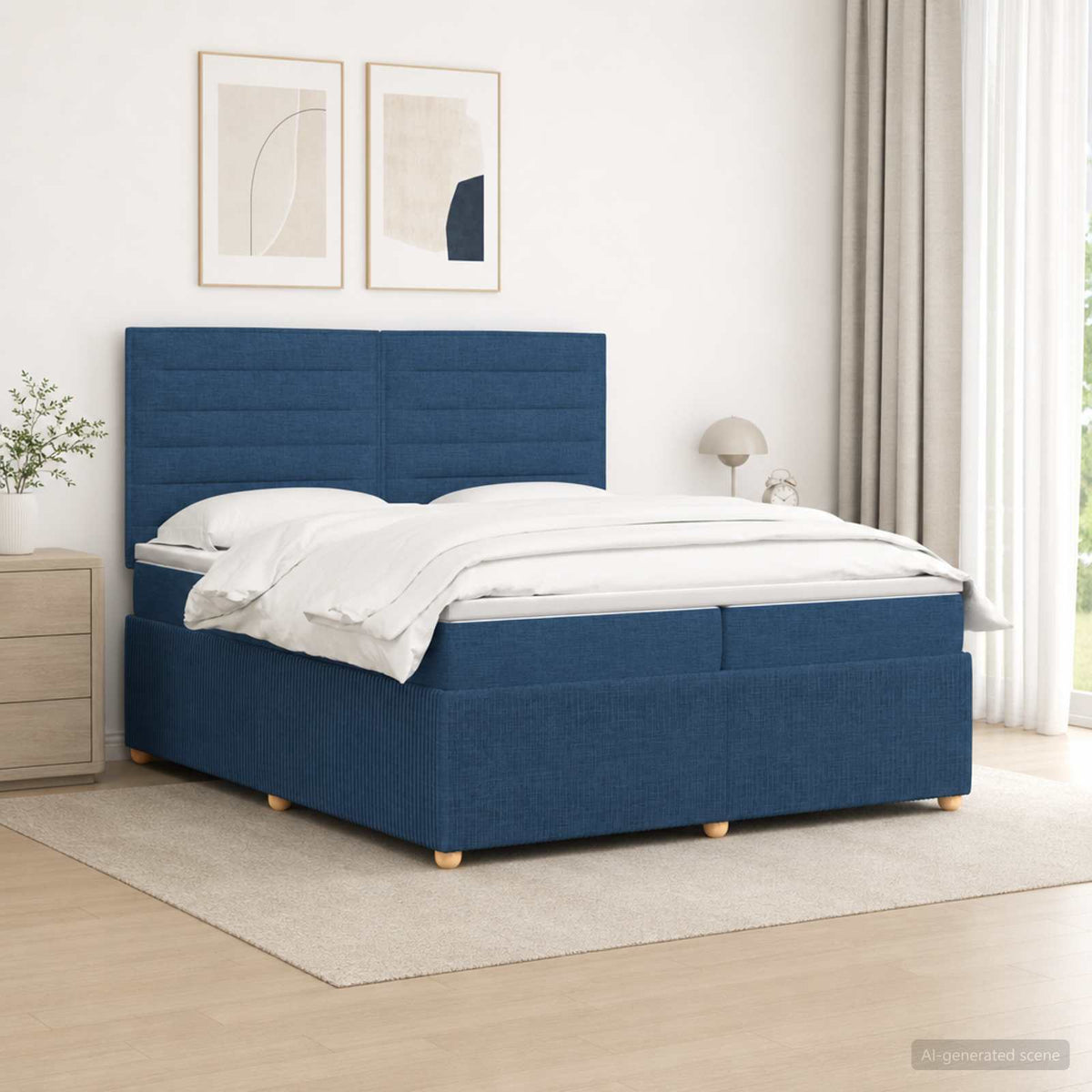 LED Boxspring Ágy Mattal fejtámlával Kék 200 x 200 cm Szövet 4