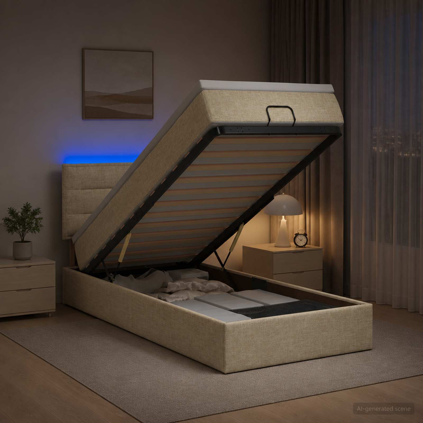Óriási Ágy Matrac és LED világítással Krémszínű 90 x 190 cm