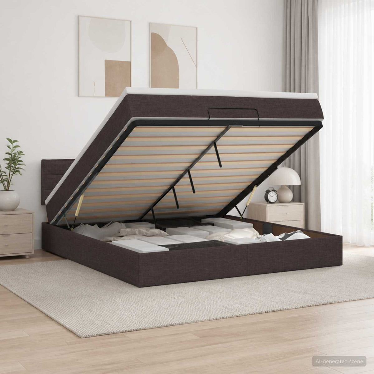 Óriási Ágy Matrac és LED világítással Sötét Barna 140 x 190 cm 4