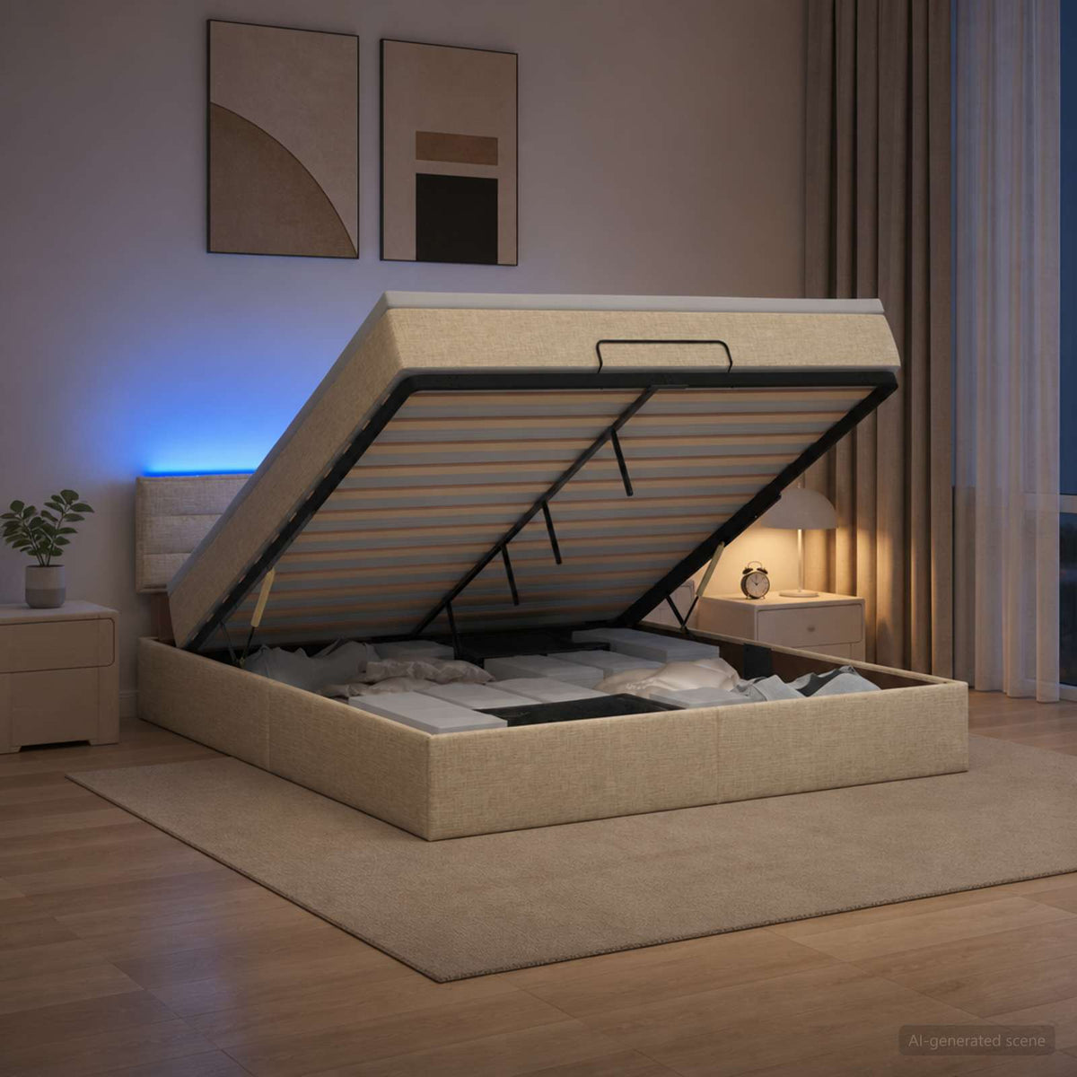 Óriási Ágy Matrac és LED világítással Krémszínű 160 x 200 cm