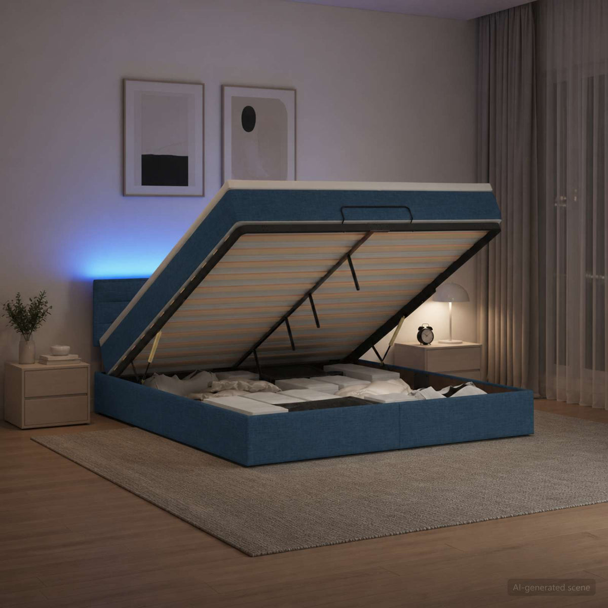 Óriási Ágy Matrac és LED világítással Kék 160 x 200 cm Szövet