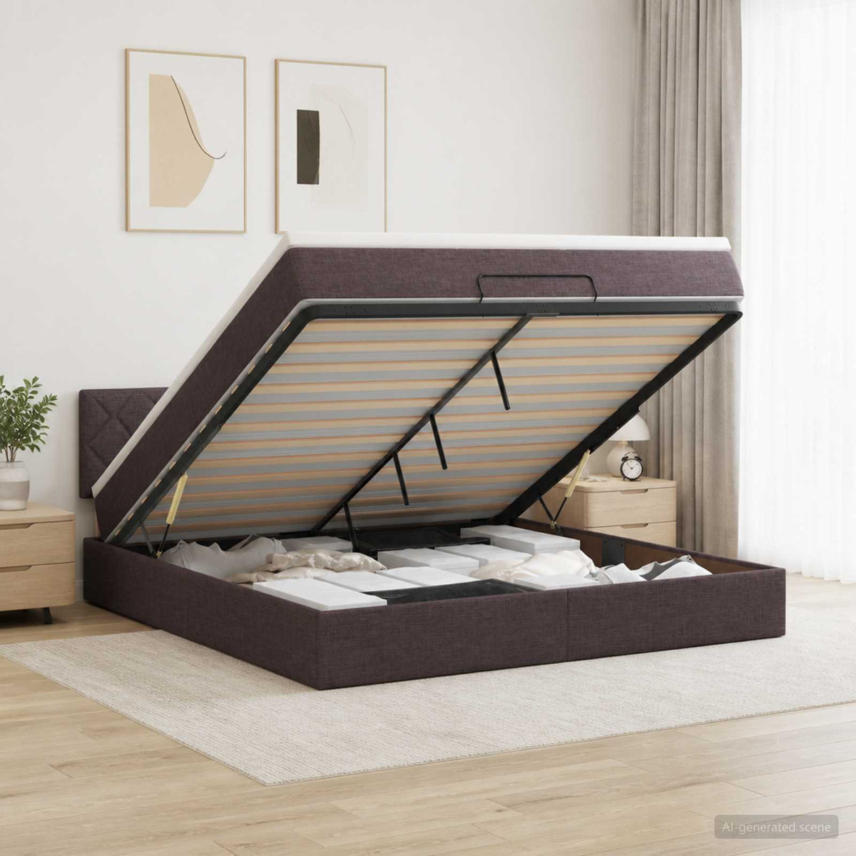 Óriási Ágy Matrac és LED világítással Sötét Barna 180 x 200 cm
