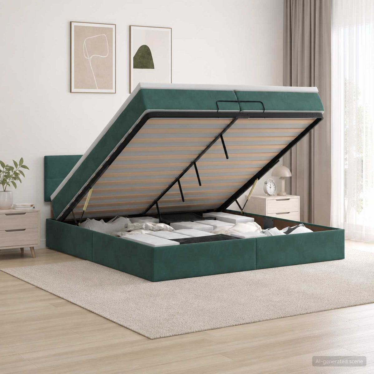 Óriási Ágy Matrac és LED világítással Sötétzöld 200 x 200 cm