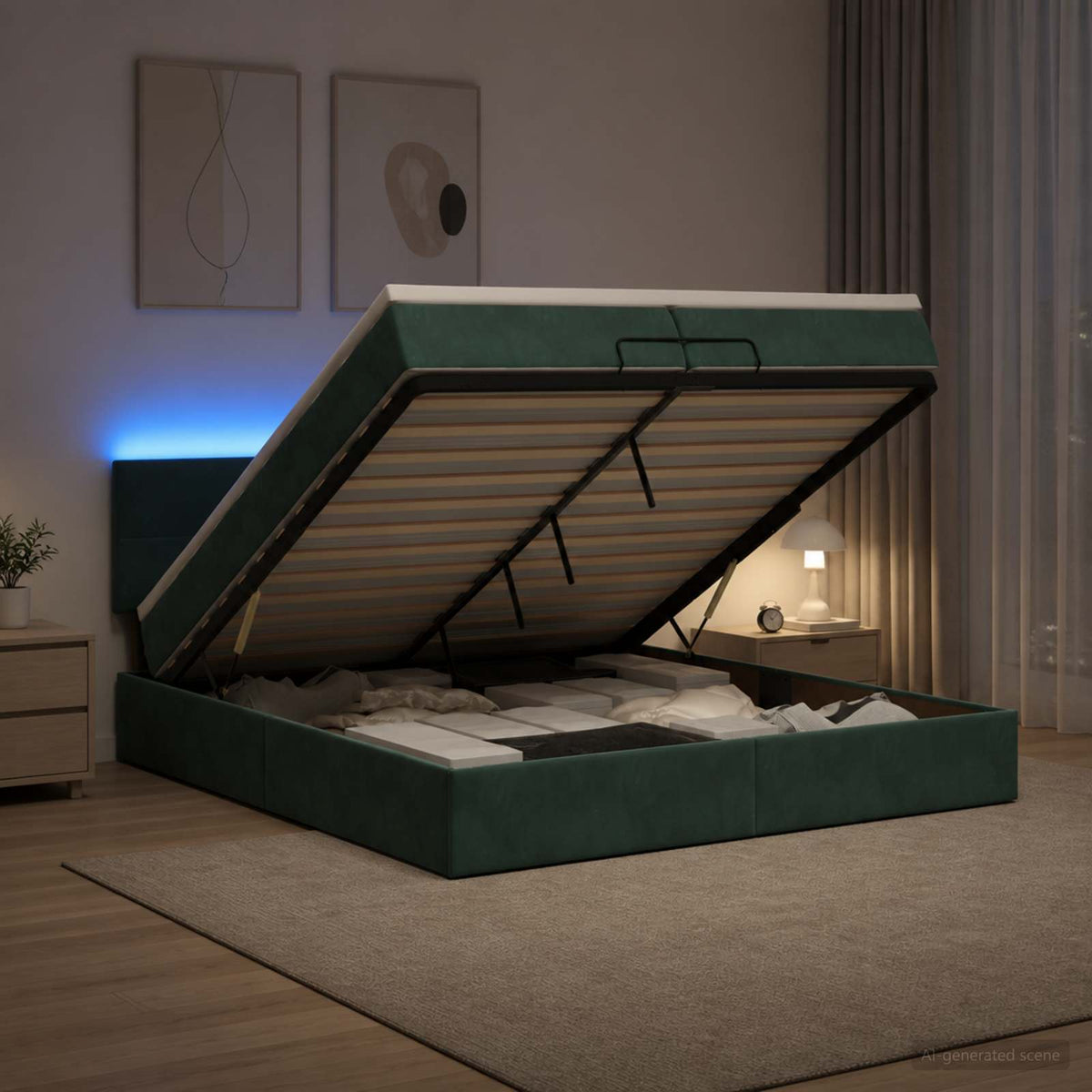 Óriási Ágy Matrac és LED világítással Sötétzöld 200 x 200 cm 4