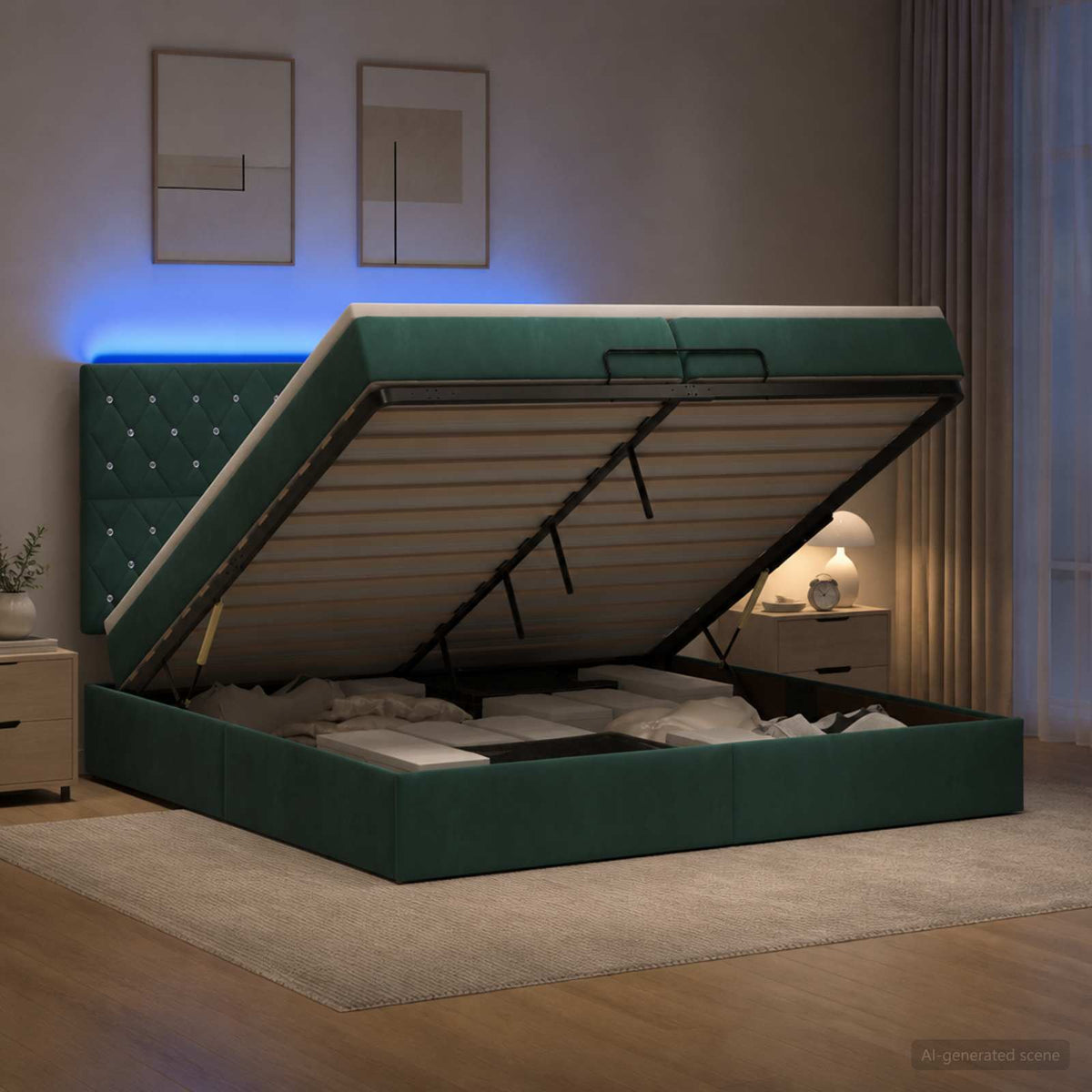 Óriási Ágy Matrac és LED világítással Sötétzöld 200 x 200 cm 4