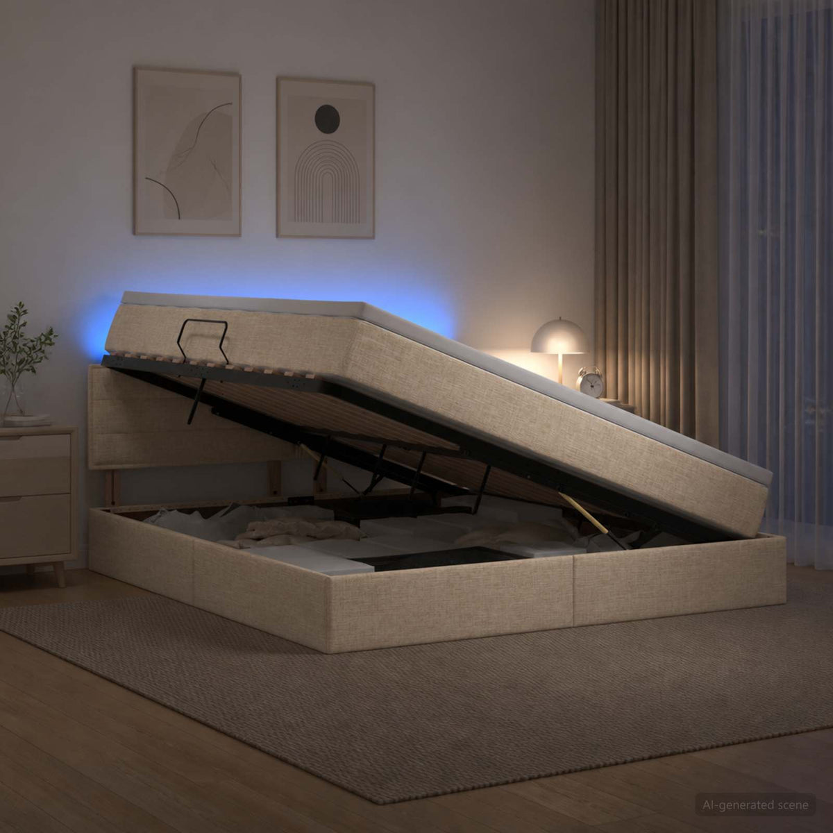 LED tárolós ágy matraccal Krémszínű 160 x 200 cm Szövet 4