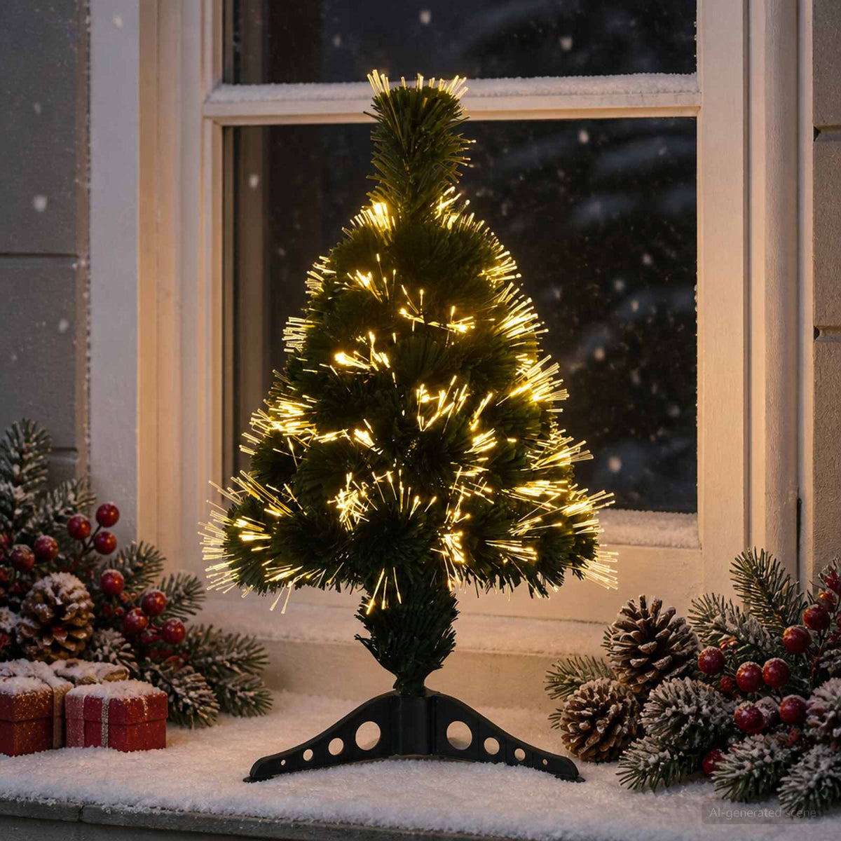 Optikai szálas műfenyő 64 cm 12 LED Meleg fehér PVC Zöld 3
