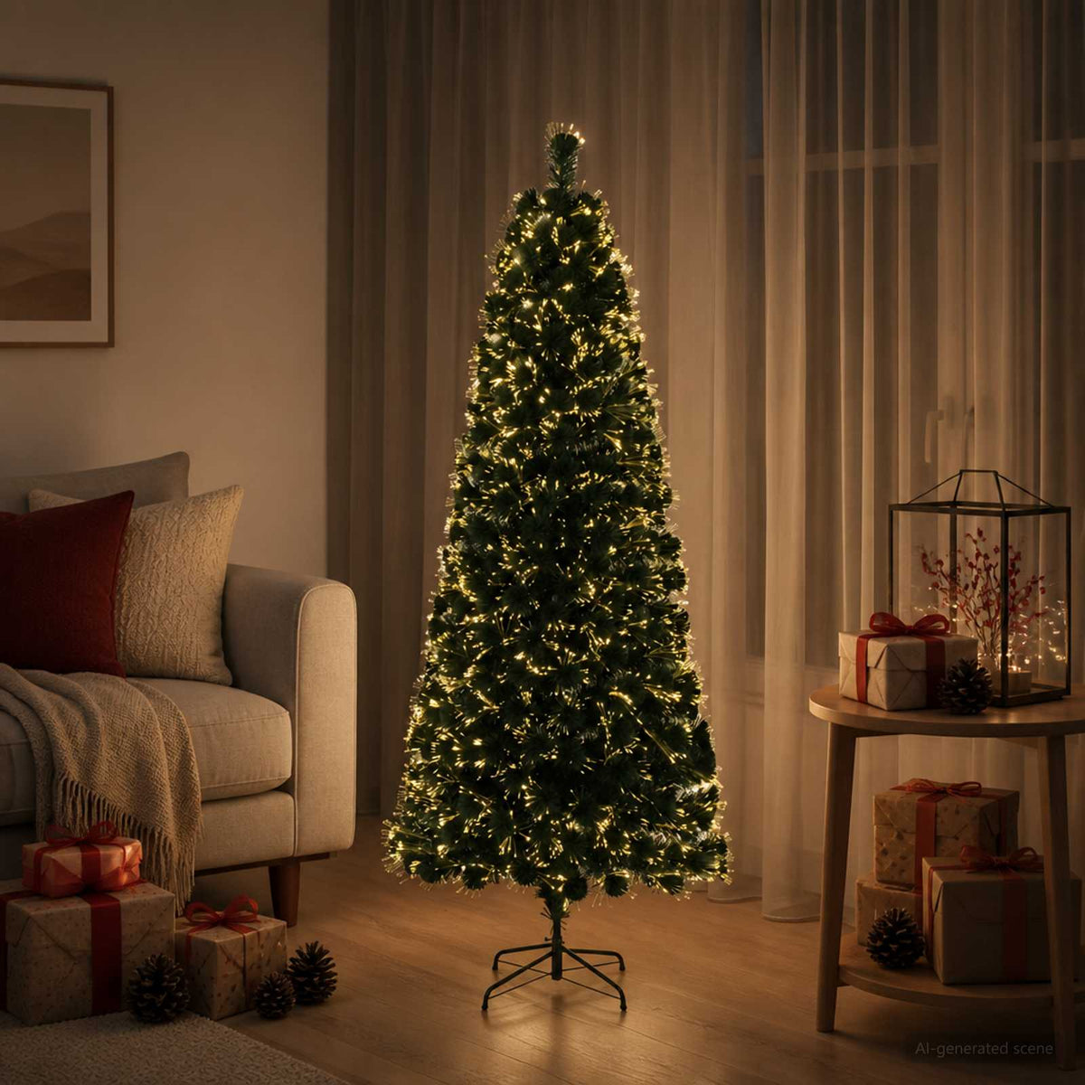 Optikai szálas műfenyő 150 cm 24 LED Meleg fehér PVC Zöld
