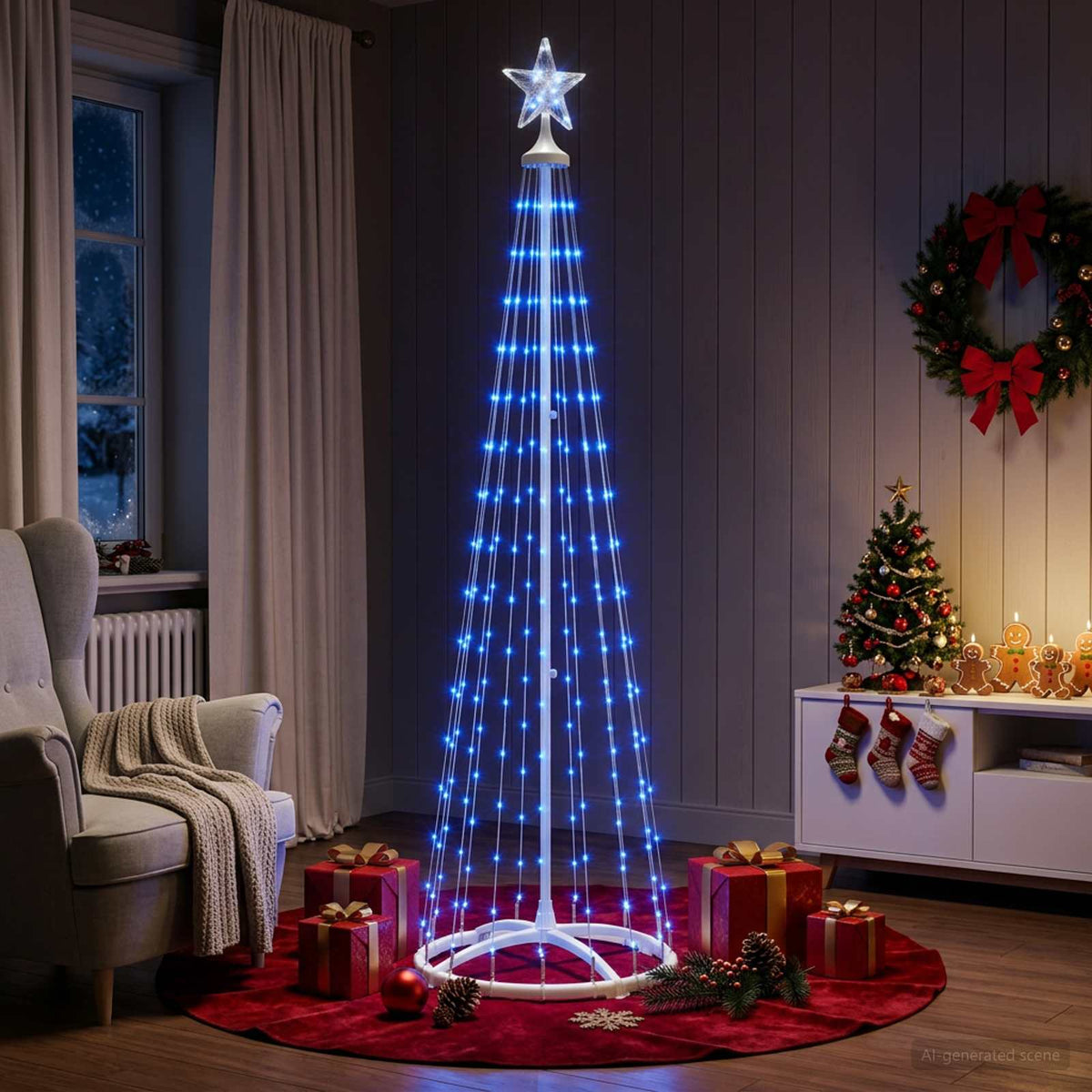 LED-es kúpos karácsonyfa 180 cm 250 LED Kék Acél Fehér 3