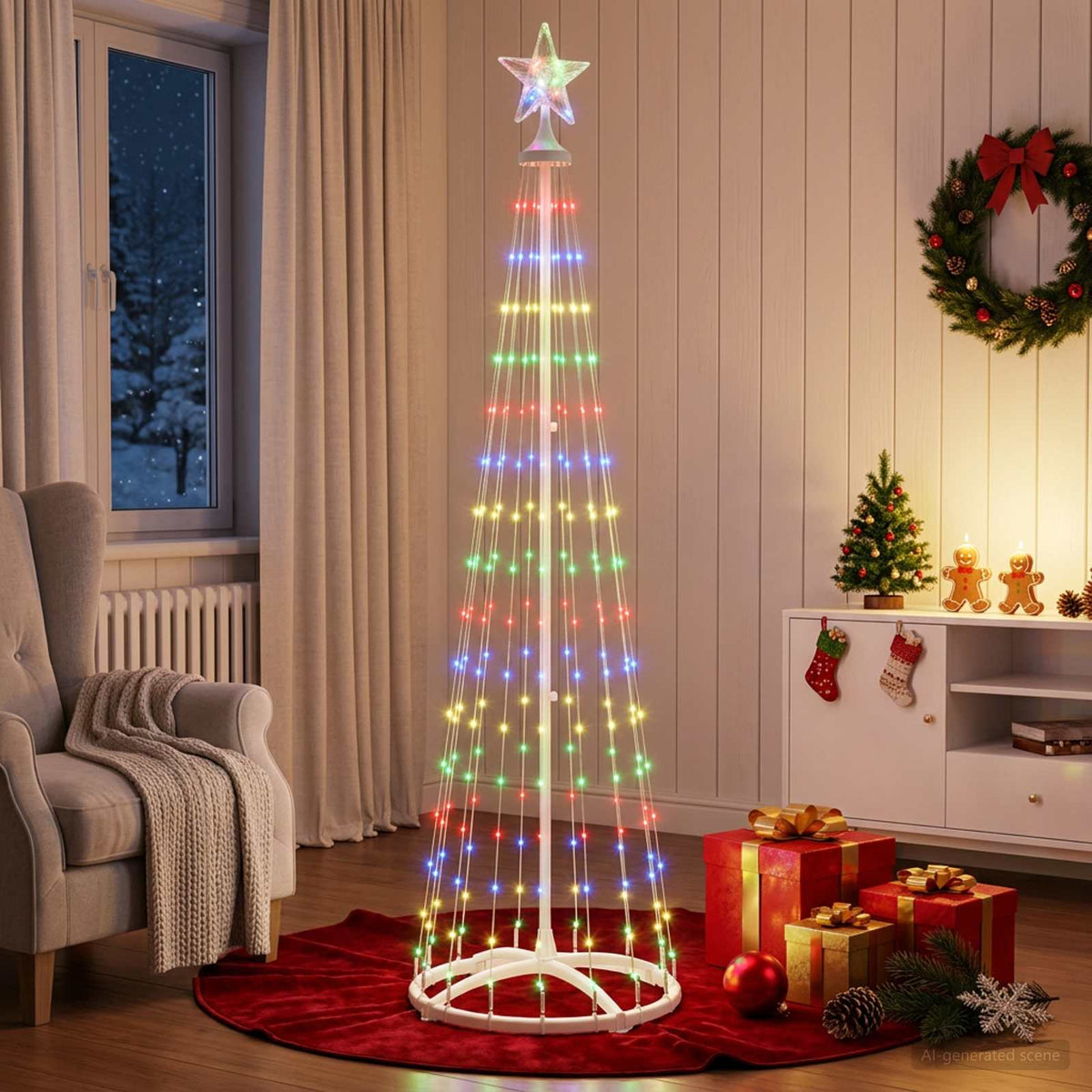 LED-es kúpos karácsonyfa 180 cm 250 LED Többszínű Acél Fehér 3