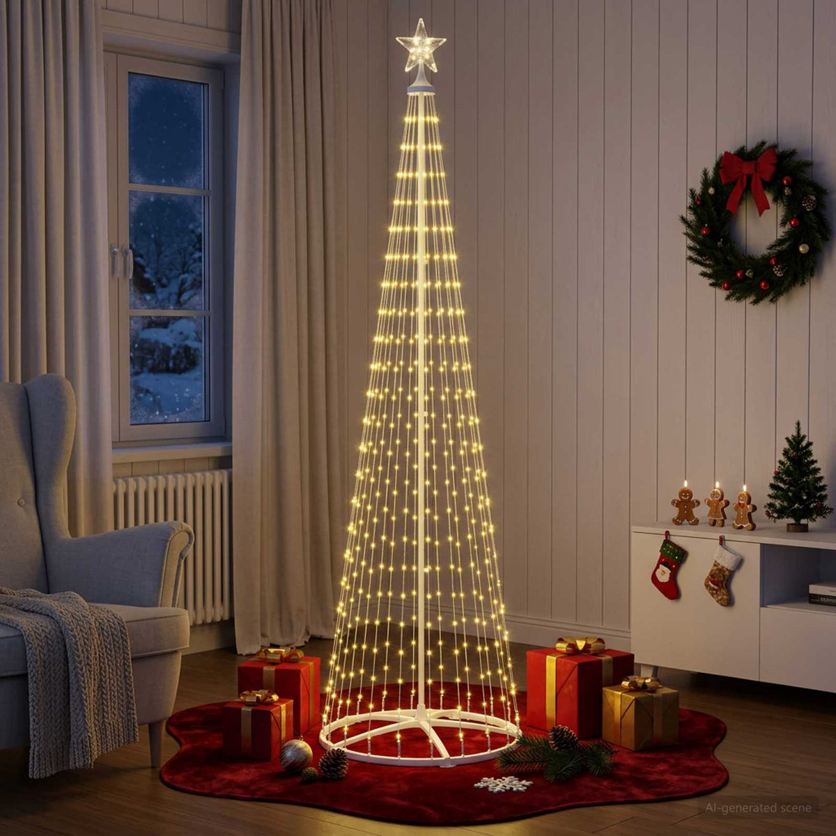 LED-es kúpos karácsonyfa 250 cm 470 LED Meleg fehér Acél Fehér 3