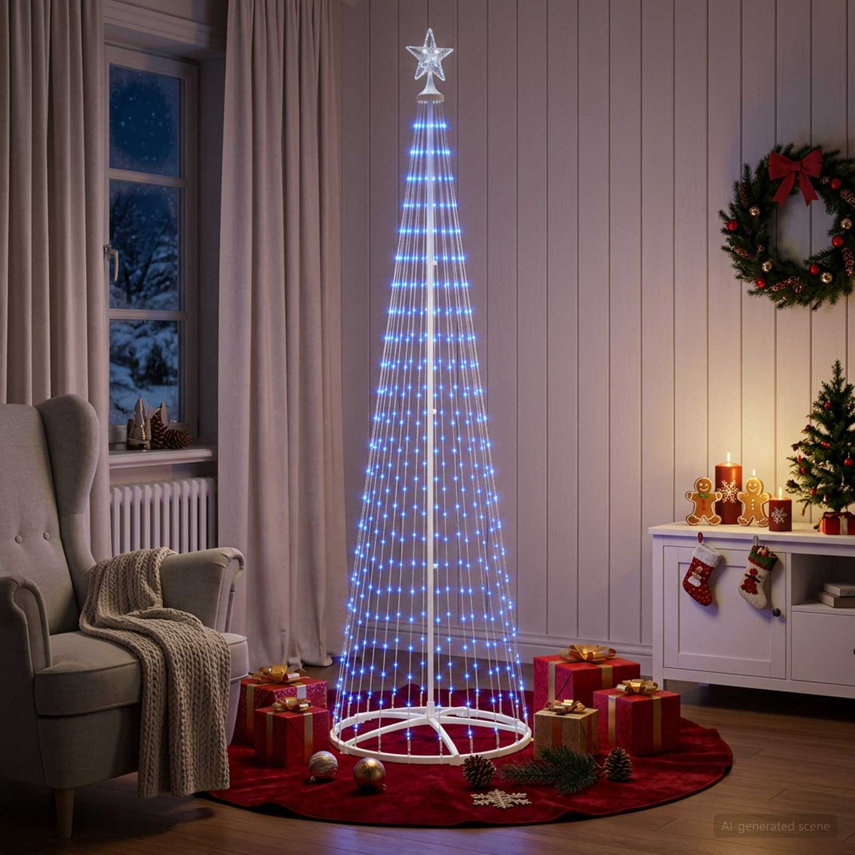 LED-es kúpos karácsonyfa 250 cm 470 LED Kék Acél Fehér 3