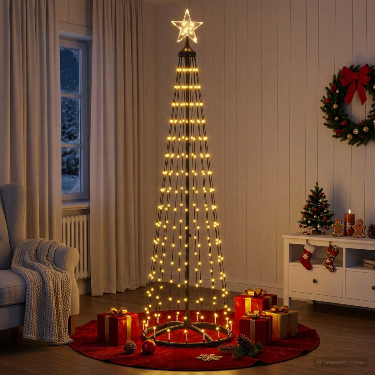 LED-es kúpos karácsonyfa 180 cm 250 LED Meleg fehér Acél Fehér 3