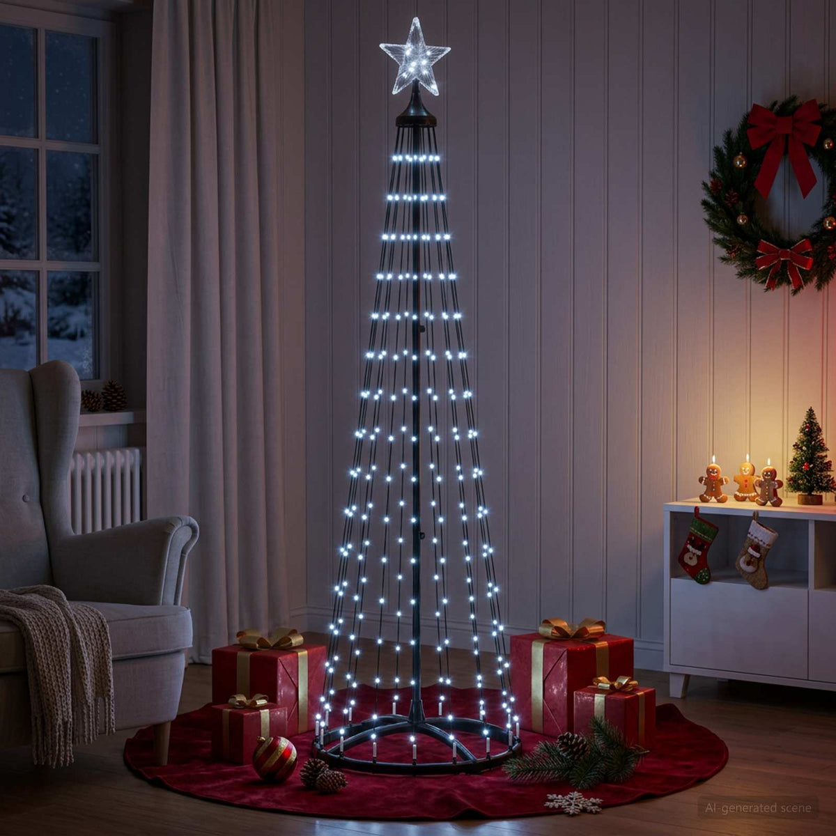 LED-es kúpos karácsonyfa 180 cm 250 LED Hideg fehér Acél Fehér 3