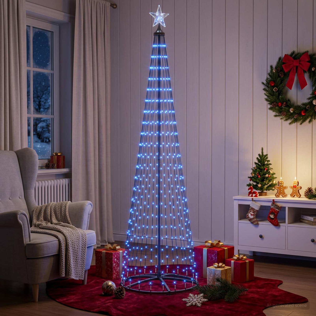 LED-es kúpos karácsonyfa 250 cm 470 LED Kék Acél Fehér 3