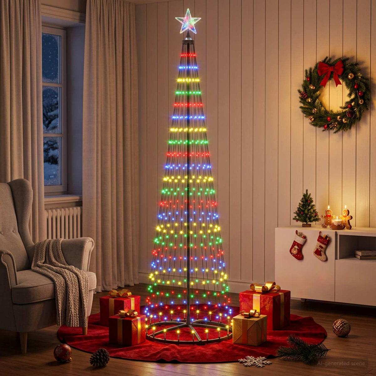 LED-es kúpos karácsonyfa 250 cm 470 LED Többszínű Acél Fehér 3