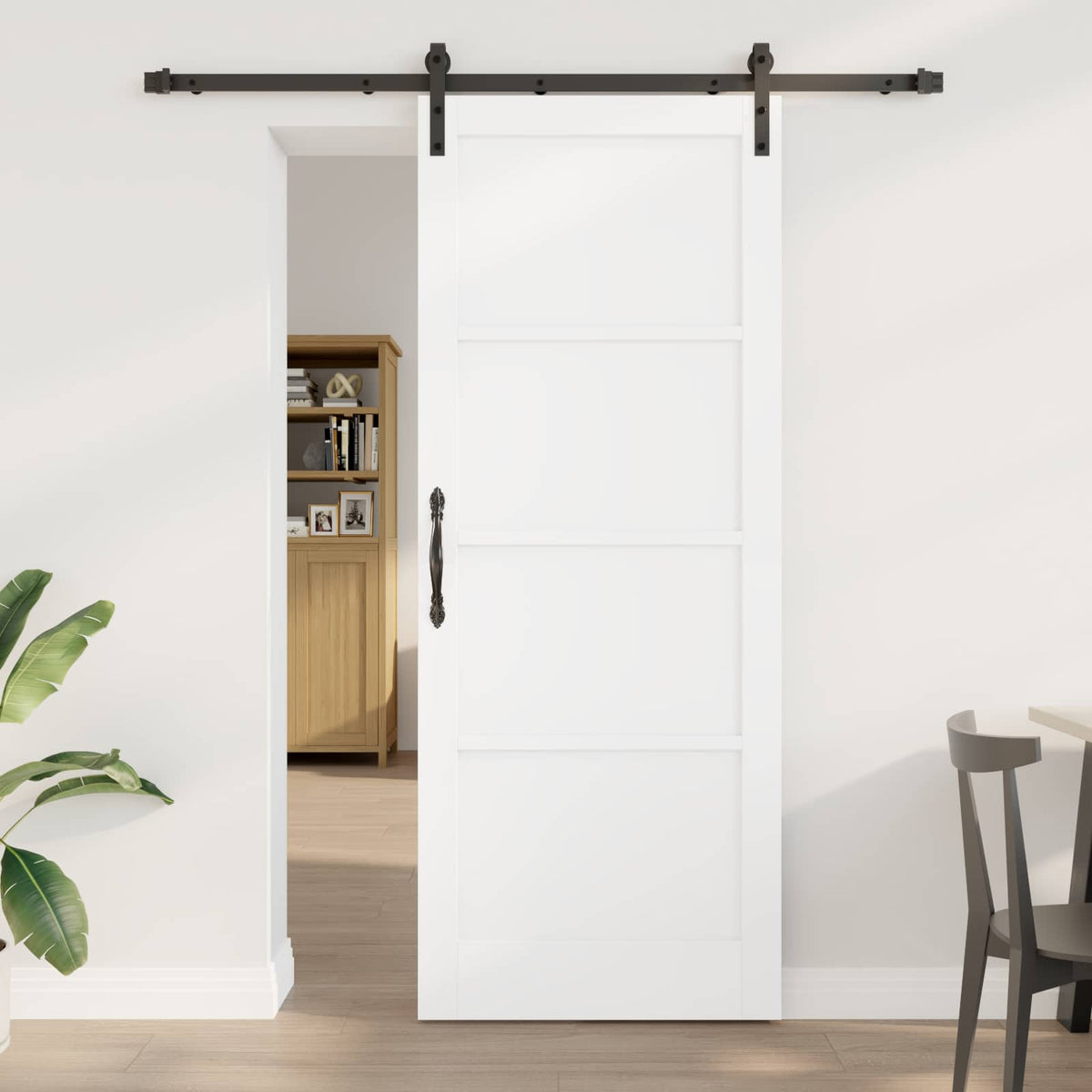 Csúszó ajtó 83 x 211 cm Szerelt Fa Fehér és Fekete
