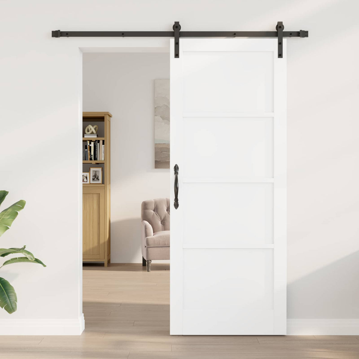 Csúszó ajtó 83 x 211 cm Szerelt Fa Fehér és Fekete 3