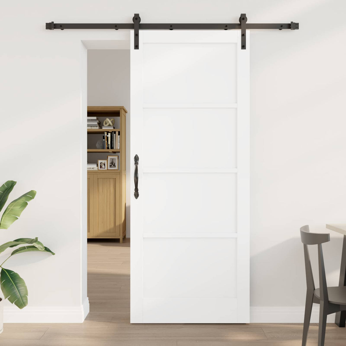 Csúszó ajtó 86 x 211 cm Szerelt Fa Fehér és Fekete