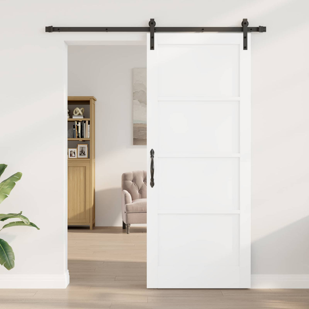 Csúszó ajtó 86 x 211 cm Szerelt Fa Fehér és Fekete 3