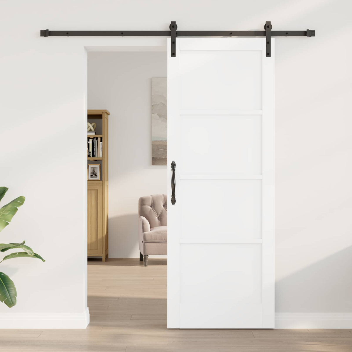 Csúszó ajtó 78 x 211 cm Szerelt Fa Fehér és Fekete 3